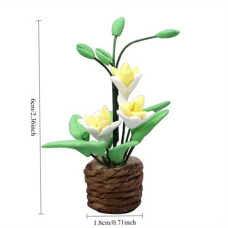 1:12 Miniature Potted Yellow Flowers – Clay Dollhouse Decor Dollhouse Miniature Babs