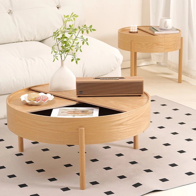 Nordic Solid Wood Round Coffee Table with Storage | Modern Coffee Table Babs