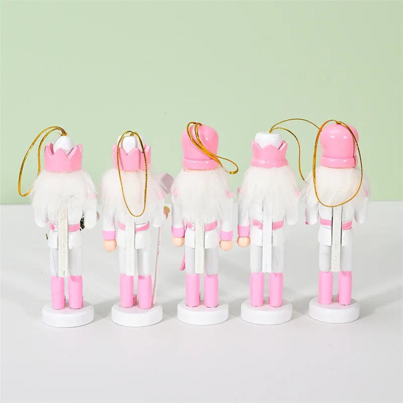 5-Piece Pink Standing Nutcracker Doll Christmas Pendant Set Christmas Ornament Set Babs