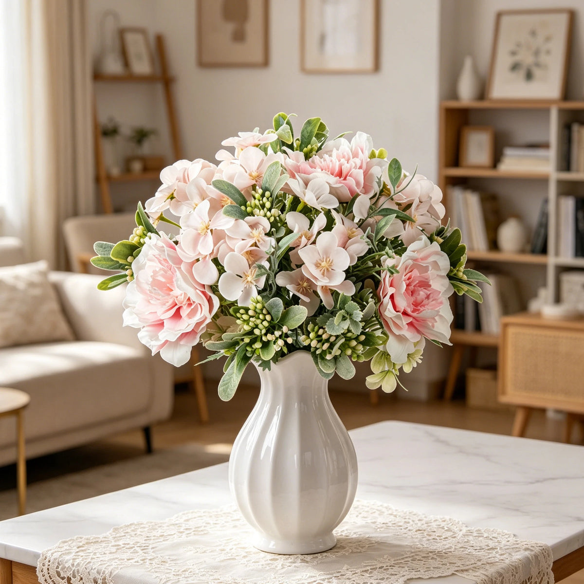 Artificial Silk Peony Bouquet – Fake Flowers for Home & Wedding Artificial Flower Bouquet Babs