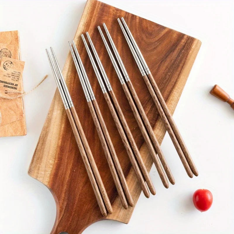 Wooden & Stainless Steel Chopsticks – Durable Dining Utensils Dining Chopsticks Babs 5pairs