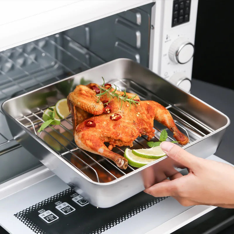 Square Stainless Steel Baking Tray with Grid Rack | Nonstick Baking Tray & Rack Babs