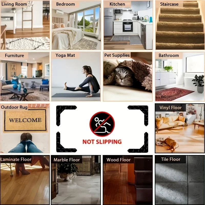 Rug Gripper Anti-Slip Carpet Corner Stickers – Reusable 4–16pcs Rug Gripper Stickers Babs