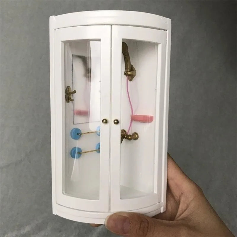 Mini Dollhouse Bathroom Shower Room Model – White Birch Wood Dollhouse Furniture Model Babs 1pc
