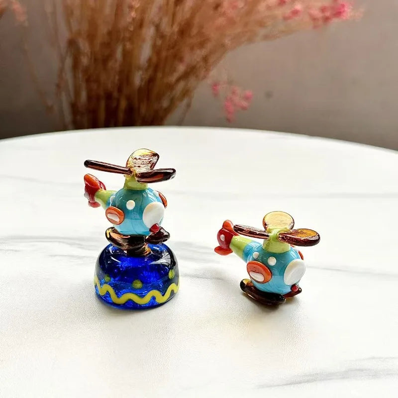 Handmade Glass Helicopter Figurine – Mini Desktop Ornament Glass Figurine Ornament Babs