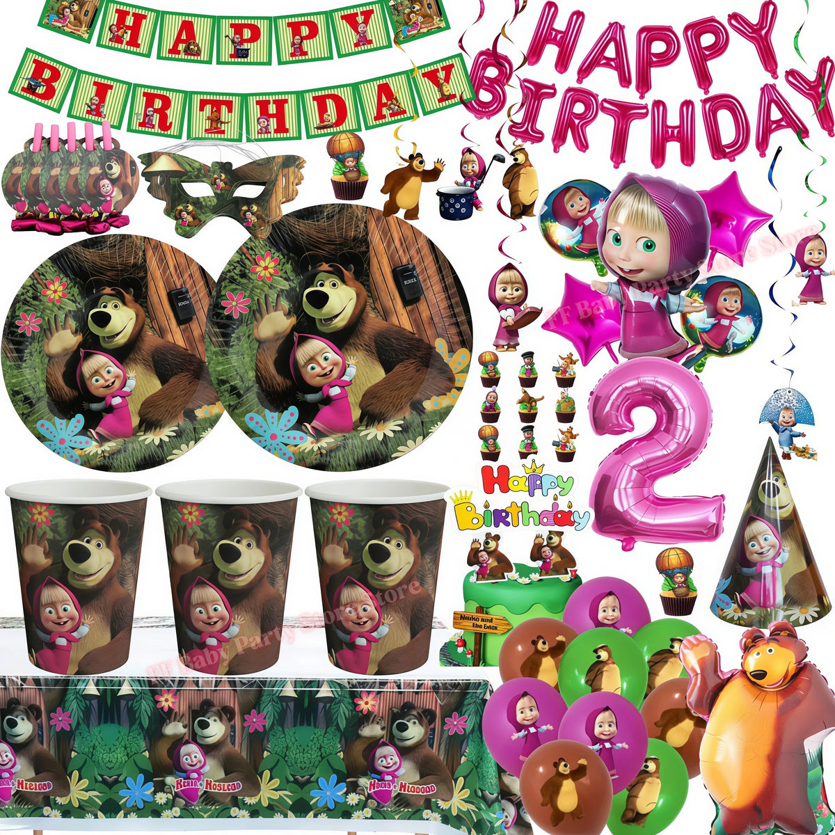 Bear Theme Kids Birthday Party Kit – Plates, Cups & Balloons Party Tableware Kit Babs