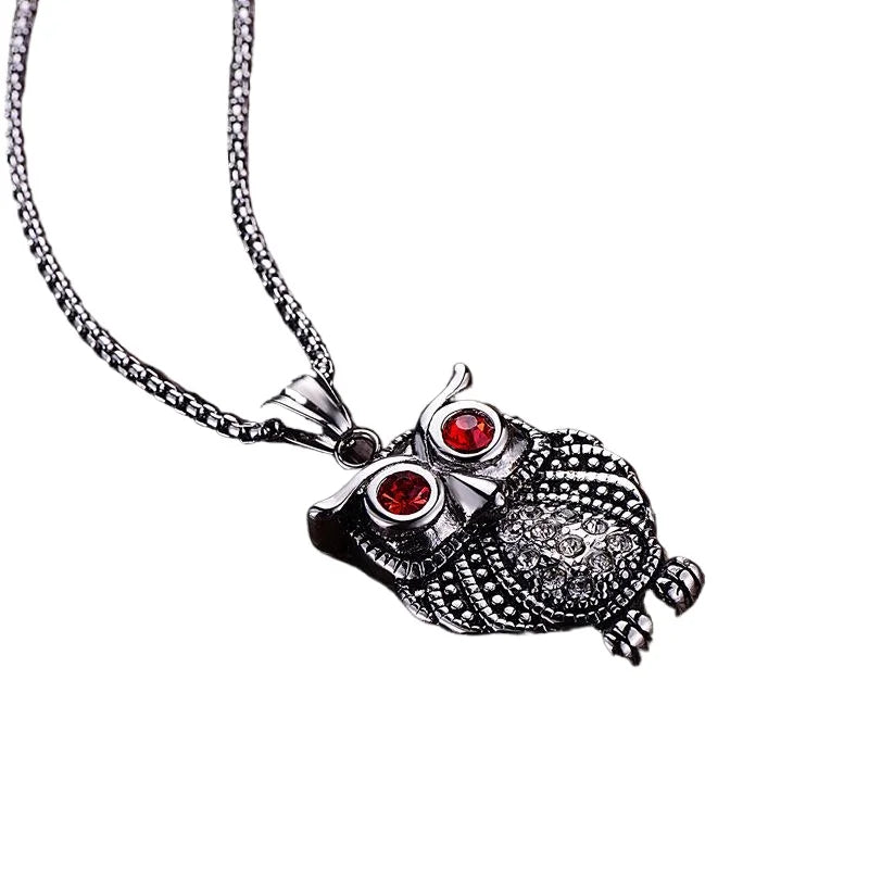 Retro Owl Gemstone Necklace – Titanium Steel Unisex Jewelry Pendant Necklace Babs