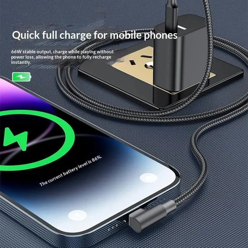 90° USB-C Fast Charging Cable 60W PD Braided 1M Type-C USB-C Charging Cable Babs