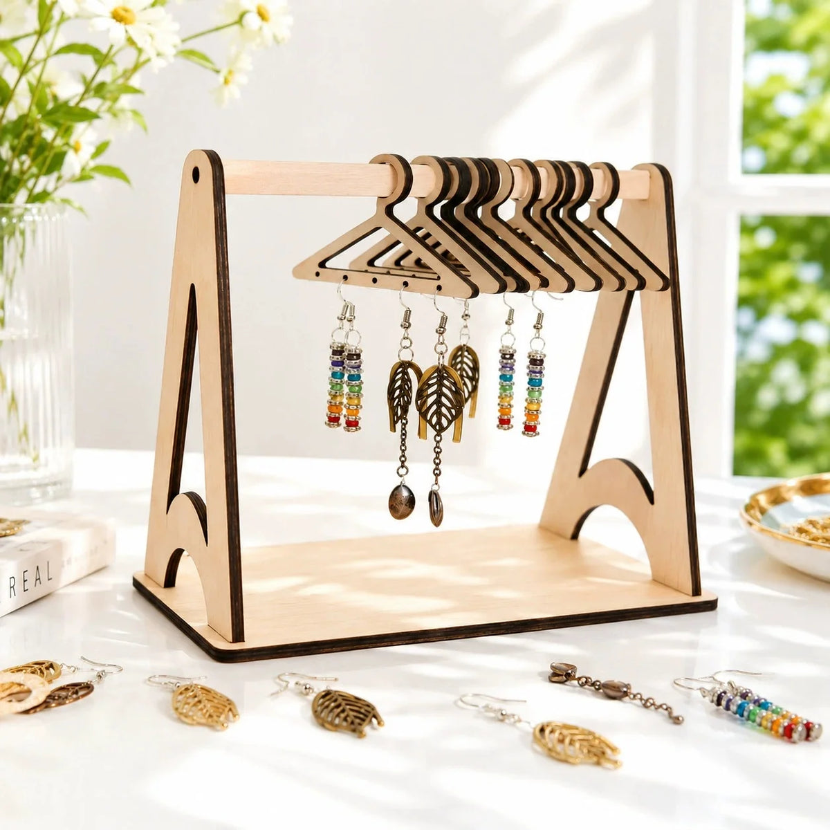 Rustic Wood Jewelry Organizer Stand – Earrings, Necklace & Ring Jewelry Organizer Stand Babs
