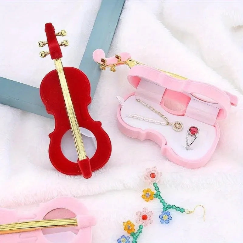 Flocked Violin Jewelry Gift Box – Ring, Necklace & Earring Case Jewelry Gift Box Babs