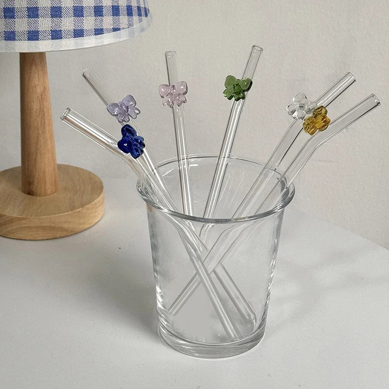 Colorful Bow Borosilicate Glass Straw – Reusable & Eco-Friendly Glass Drinking Straw Babs
