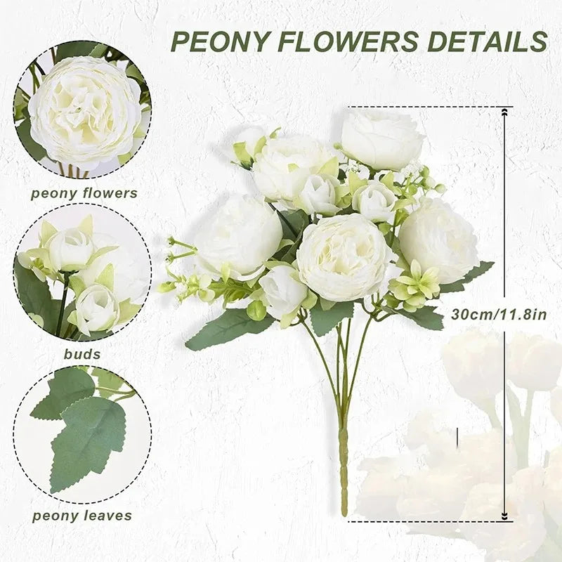 30cm Silk Peony Rose Artificial Bouquet – Wedding & Home Decor Artificial Flower Bouquet Babs