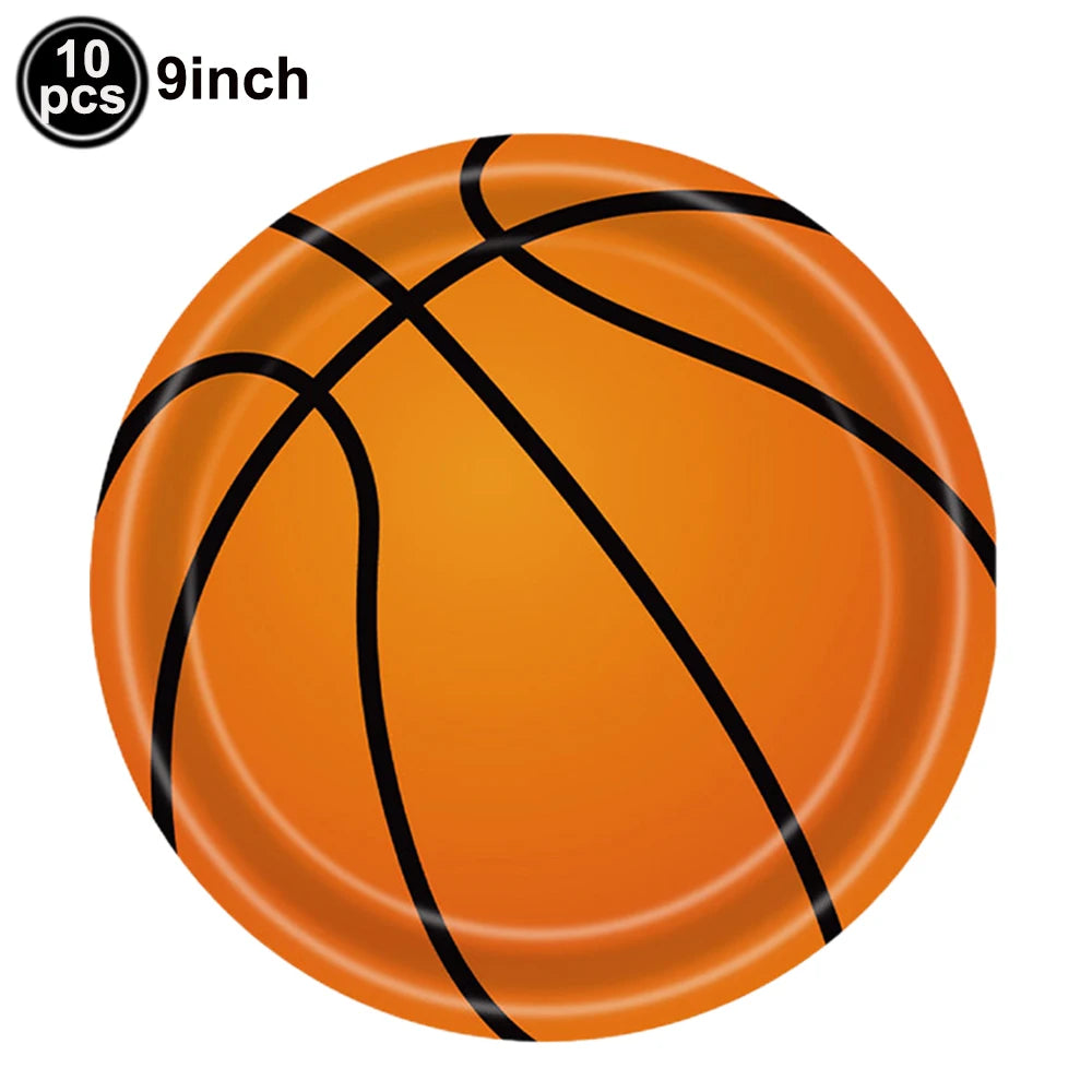 Basketball Party Supplies – Plates, Cups, Popcorn Boxes & Curtain Party Supply Set Babs Blue