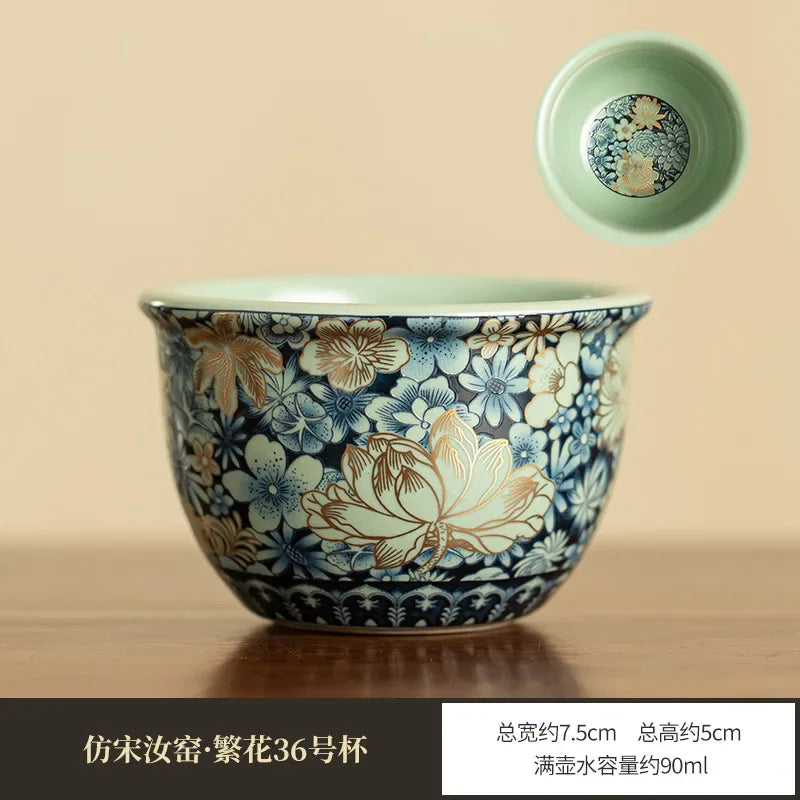 Gilding Peony Ru Ware Kung Fu Tea Set – Porcelain Teapot Kung Fu Tea Set Babs Cup-90ml