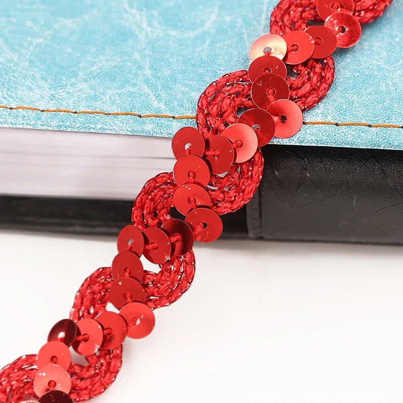 5M Laser Glitter Sequin Trim 1.5cm Flat Paillettes for Sewing Sequin Sewing Trim Babs red
