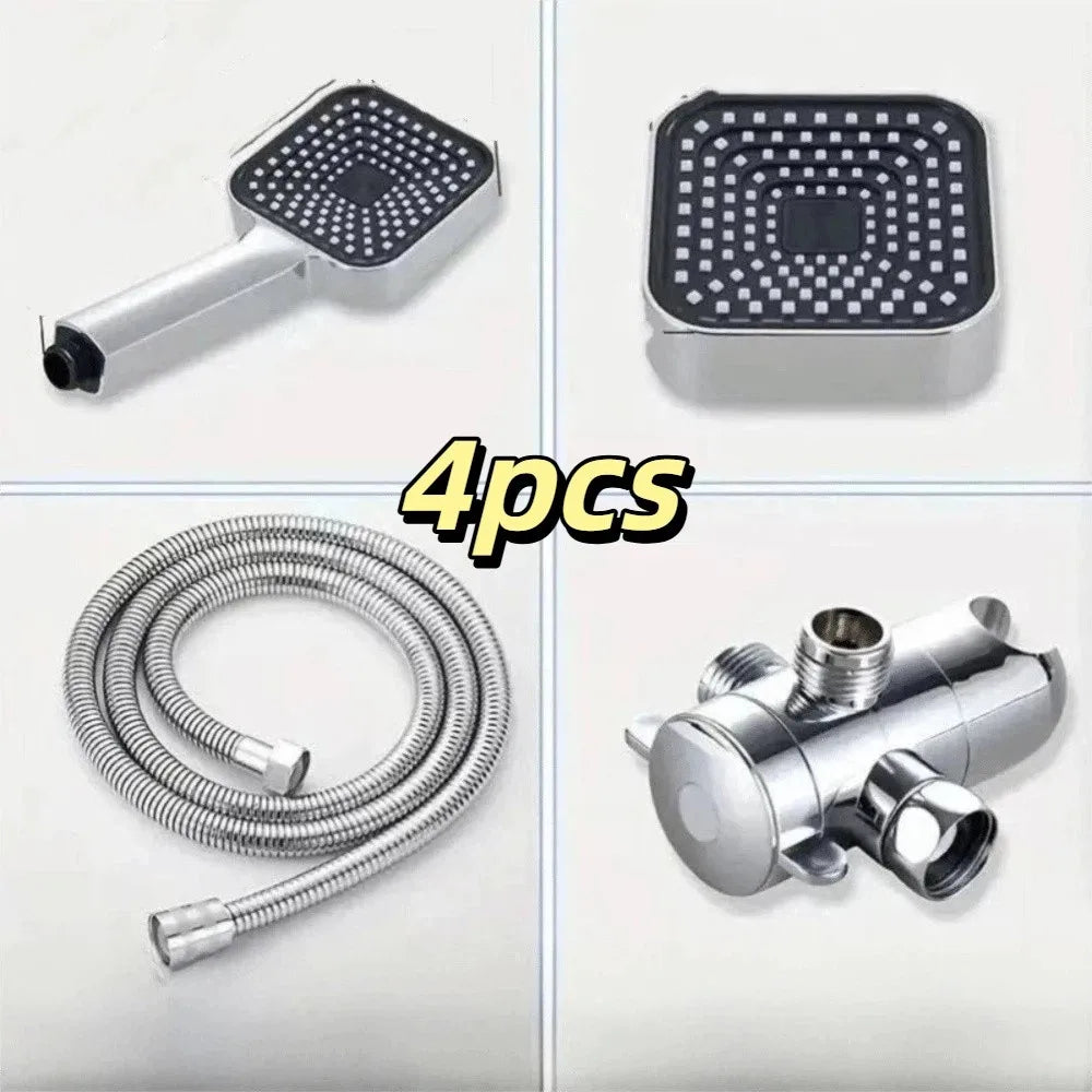 Square Handheld Shower Set with Hose, Bracket & 3-Way Diverter Handheld Shower Set Babs Silver