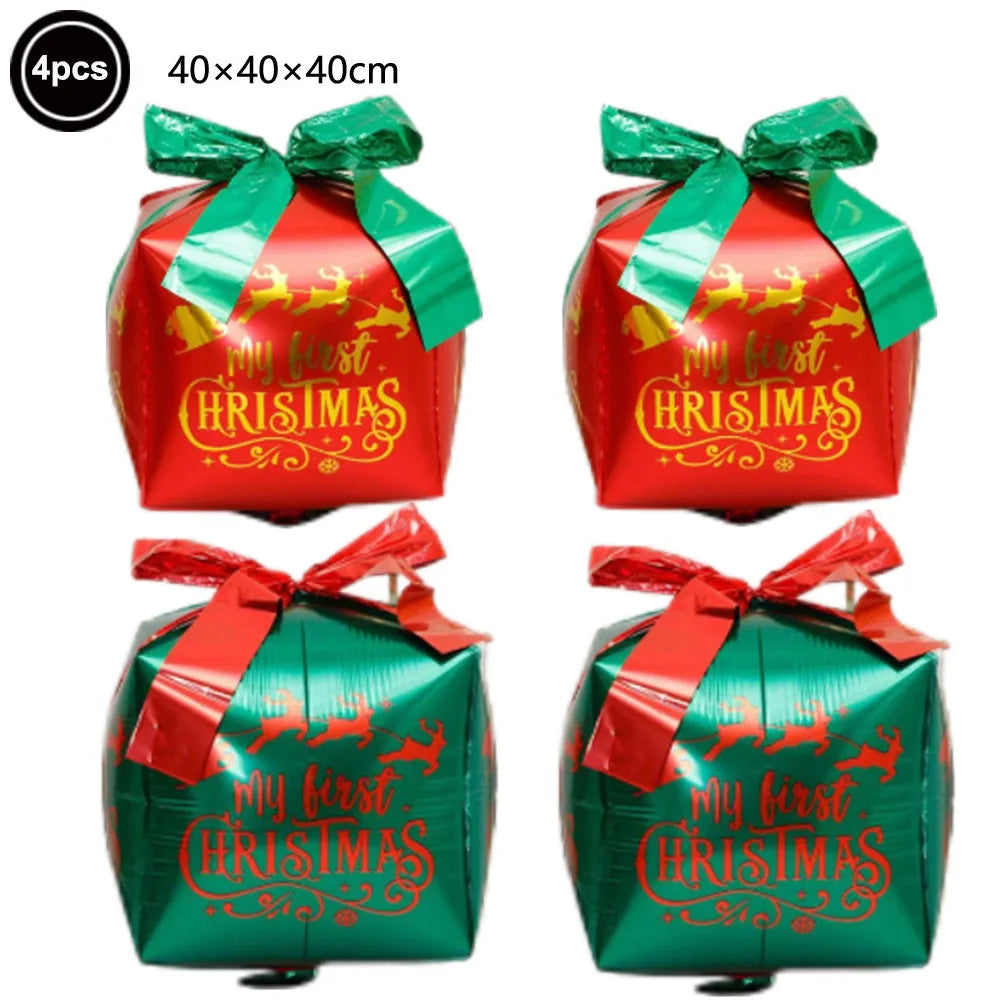 Christmas Gift Box Foil Balloons Red Green Gold Silver 2/4pcs Foil Party Balloons Babs plum As pictures show