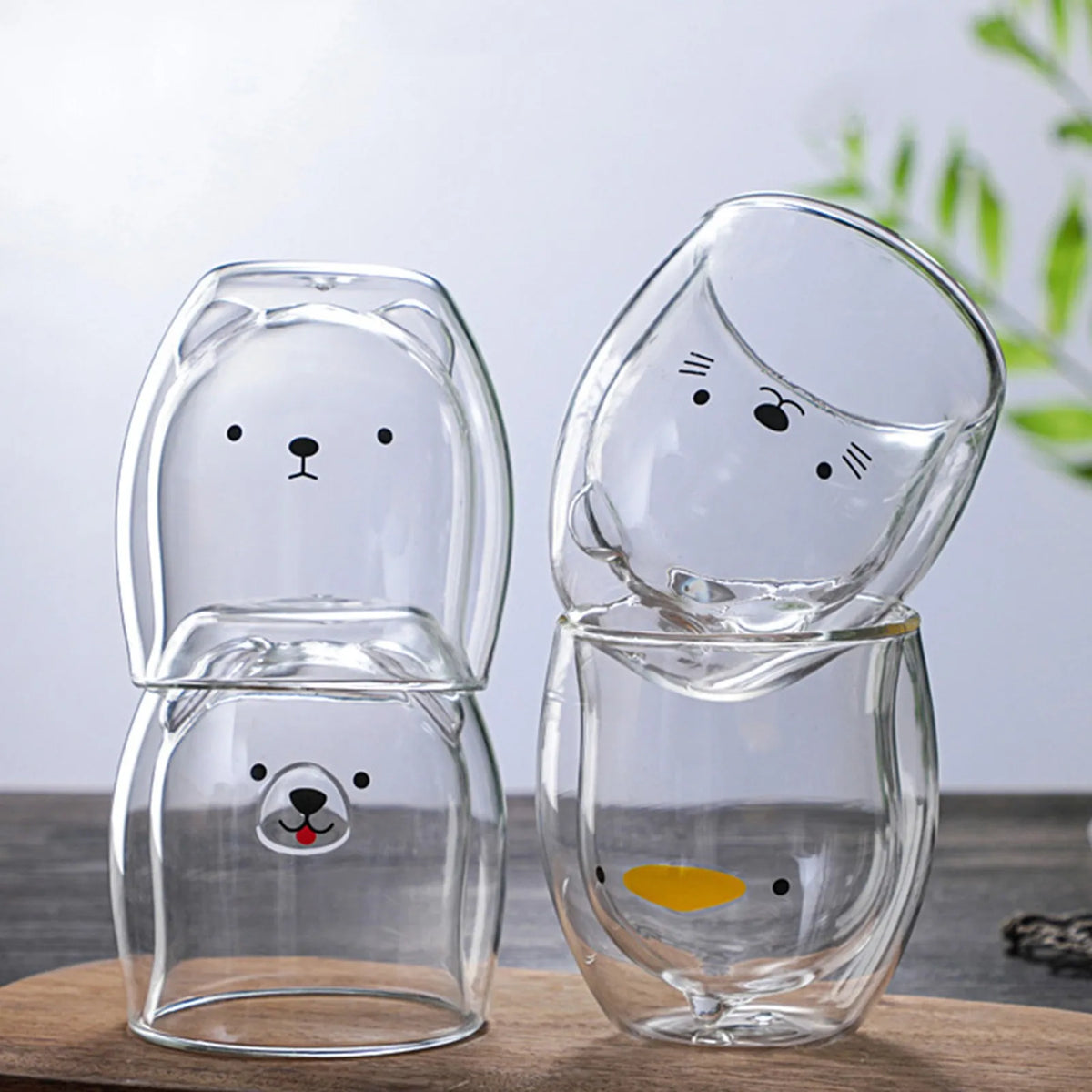 Cute Animal Double-Wall Glass Mug – Bear Cat Dog Cartoon Cup Double Wall Glass Mug Babs