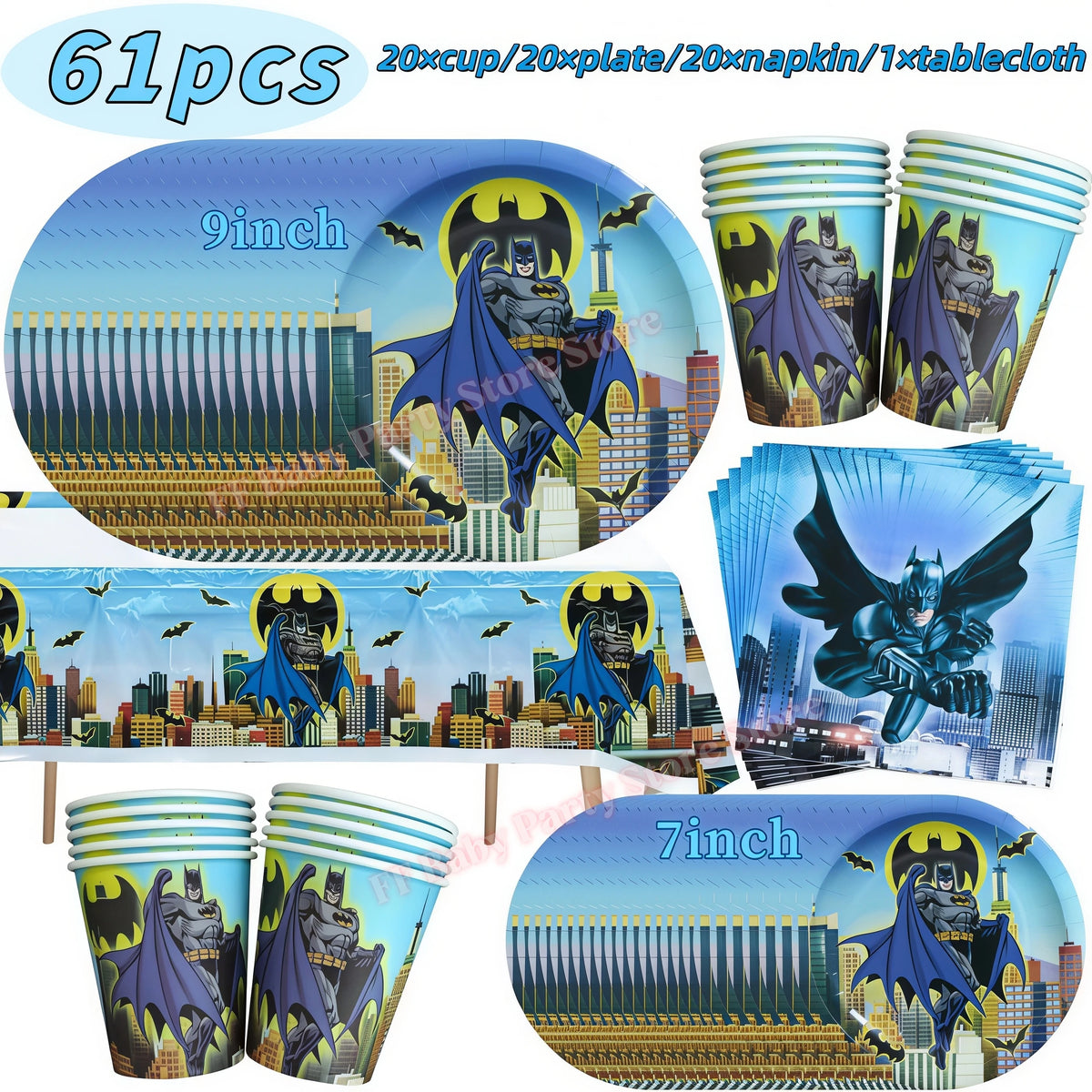 Bat Superhero Birthday Party Kit – Tableware, Balloons & Decor Party Decoration Kit Babs 61pcs 1