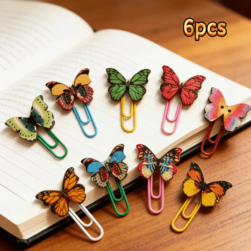 6Pcs Butterfly Paper Clips Cartoon Bookmarks & Binder Clips Decorative Paper Clips Babs