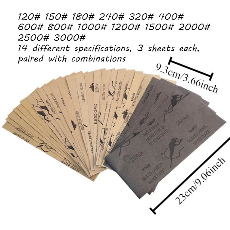 Silicon Carbide Waterproof Sandpaper Set – Wood Metal Auto Abrasive Sandpaper Set Babs 42pcs set