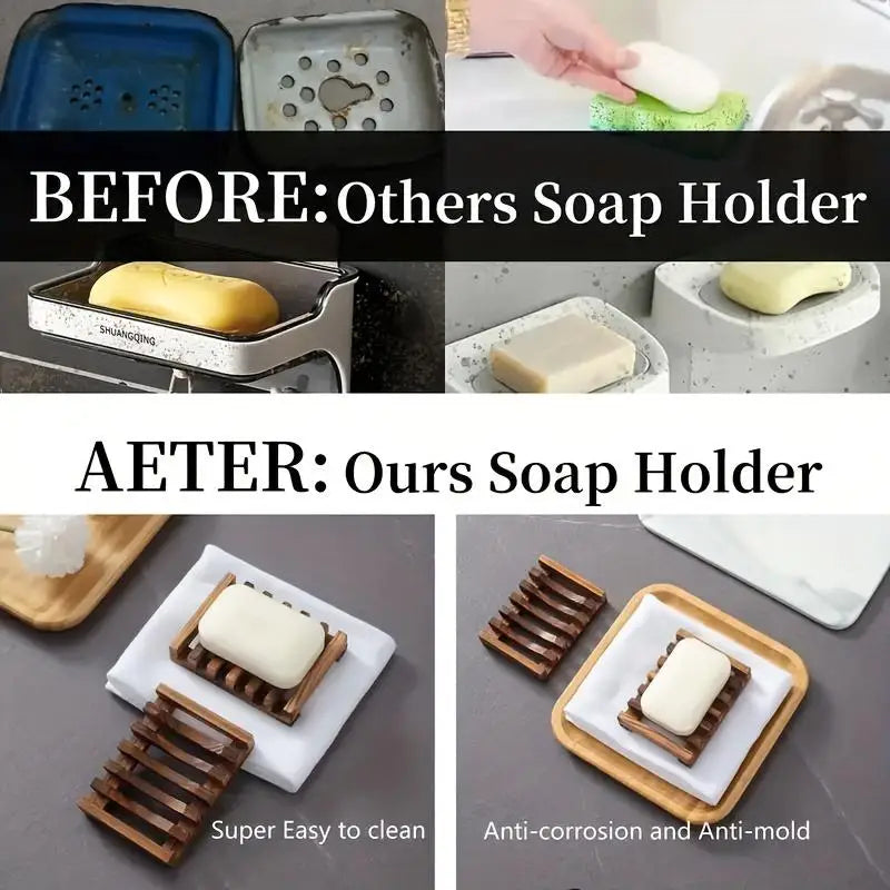 2pcs Wooden Self-Draining Soap Dish for Bathroom Sink Wooden Soap Dish Babs