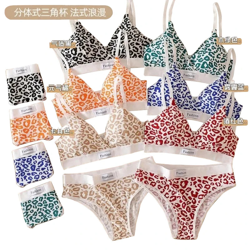 Women's Leopard Print Wire-Free Seamless Bra & Brief Set Bra & Brief Set Babs