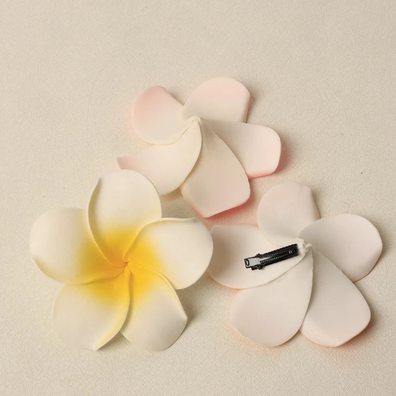 10Pcs Hawaiian Plumeria Foam Flower Hair Clips – Beach Party Flower Hair Clips Babs White 10Pcs-4.5CM