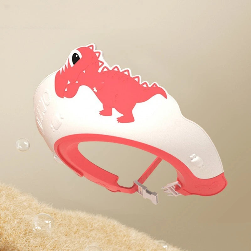 Baby Waterproof Shampoo Cap | Adjustable Silicone Dinosaur Hat Baby Bath Cap Babs red