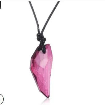 Wolf Tooth Crystal Pendant Leather Rope Necklace – Unisex Pendant Necklace Babs purple