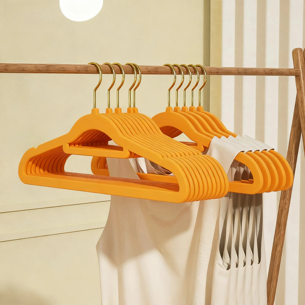 10-Pack Non-Slip Felt Suit Hangers | Ultra-Slim 360° Gold Hook Clothes Hangers Babs