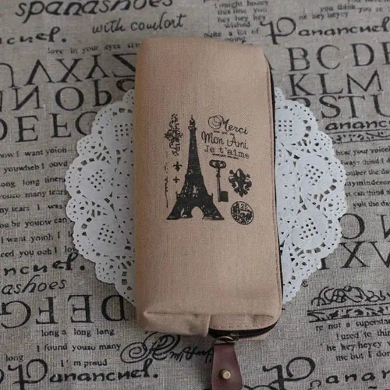Retro Paris Tower Canvas Pencil Bag & Zipper Coin Pouch Canvas Pencil Case Babs