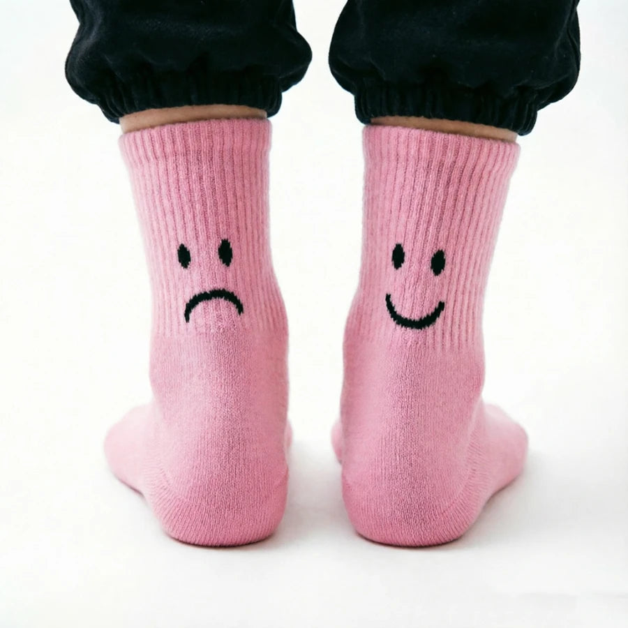Funny Crying Face Cotton Crew Socks – Unisex Novelty Novelty Crew Socks Babs A B pink One Size