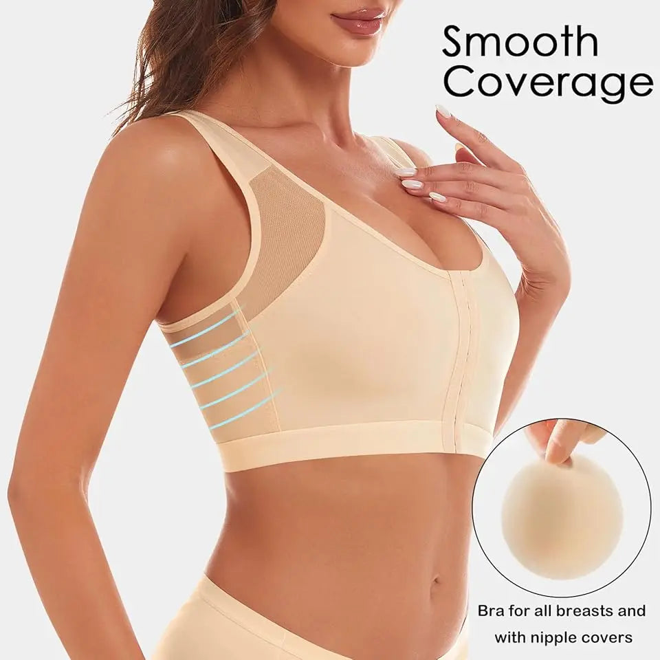 Front Closure Posture Bra – Wire-Free Push Up Cross Back Posture Corrector Bra Babs
