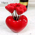 Love Heart Stainless Steel Cake & Fruit Fork Set | 4 Pcs Dessert Fork Set Babs Red