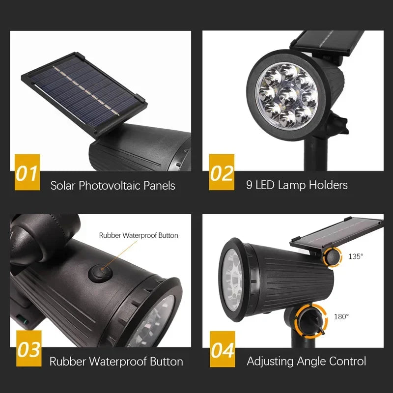 9 LED Solar Spotlight Outdoor Waterproof Garden Pathway Lamp Solar Garden Spotlight Babs