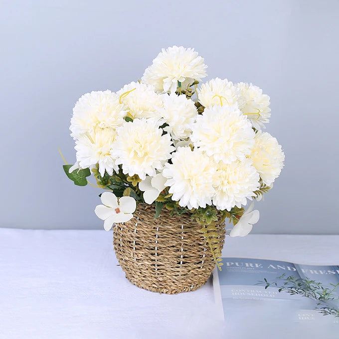 Silk Ball Chrysanthemum Artificial Flowers for Wedding & Home Artificial Silk Flowers Babs WHITE 2 pcs