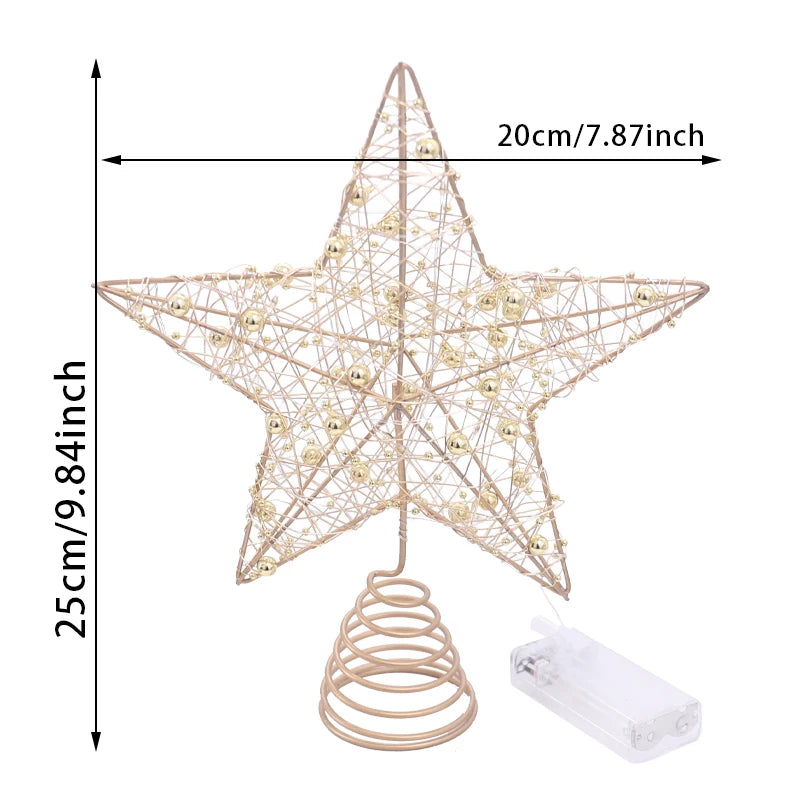 LED Star Tree Topper with Pearl Wire Lights – Gold & Silver Christmas Tree Topper Babs