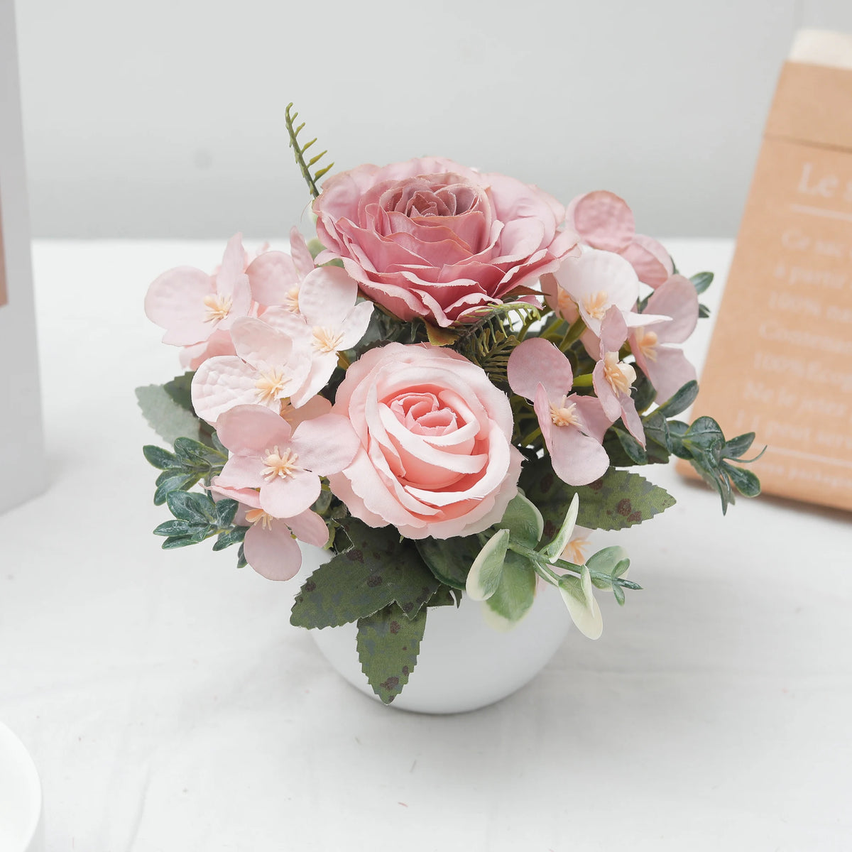 Silk Rose Hydrangea Bonsai – 6-Head Artificial Flower Décor Artificial Flower Bonsai Babs Autumn Pink