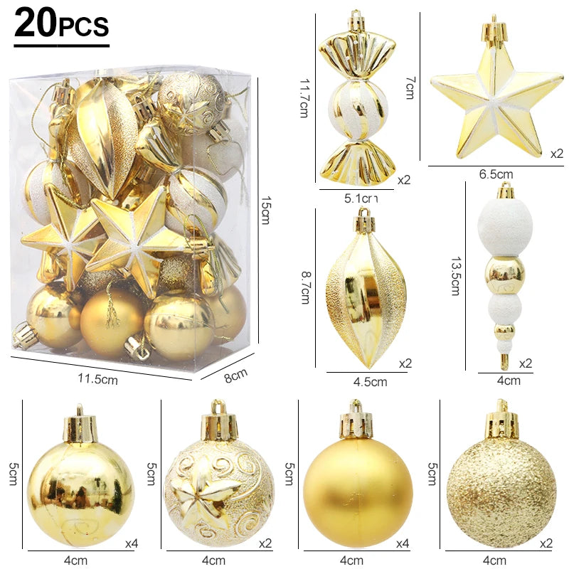Red Christmas Tree Ball & Candy Cane Ornament Set | Big Pendants Christmas Ornament Set Babs Gold-20pcs