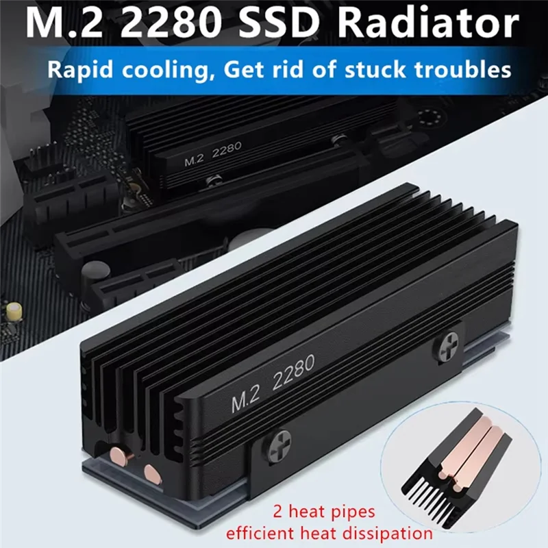 M.2 NVMe 2280 SSD Heat Sink – Dual Copper Heat Pipes SSD Heat Sink Babs Silver Grey NONE