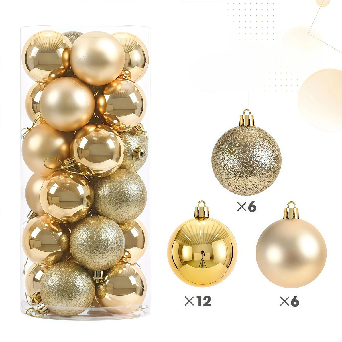 24-Piece Christmas Ball Ornaments Set – 3cm & 4cm Tree Baubles Christmas Tree Ornaments Babs GOLD 4cm