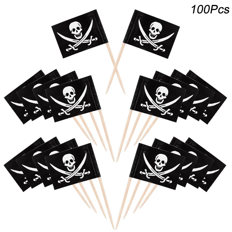 Pirate Flag Cupcake Toppers & Party Toothpick Picks Party Cupcake Toppers Babs 100pcs