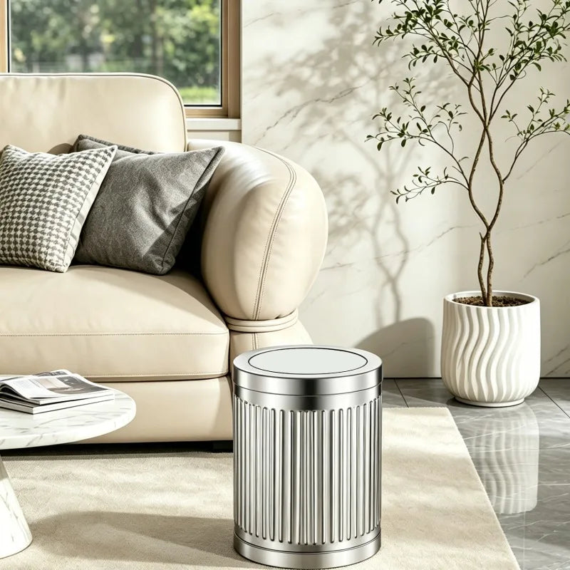 Stainless Steel Flip Lid Trash Can – Large Round Kitchen Bin Flip Lid Trash Can Babs