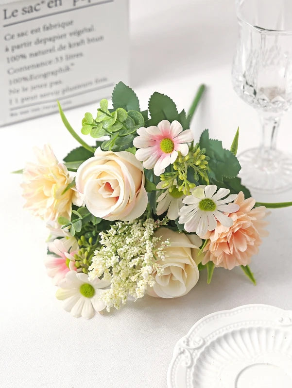 Silk Artificial Rose Flowers Bridal Bouquet – 1/3 Pcs Artificial Silk Flowers Babs Champagne 3 pcs