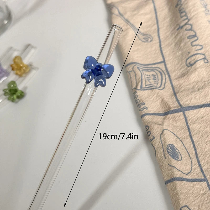 Colorful Bow Borosilicate Glass Straw – Reusable & Eco-Friendly Glass Drinking Straw Babs