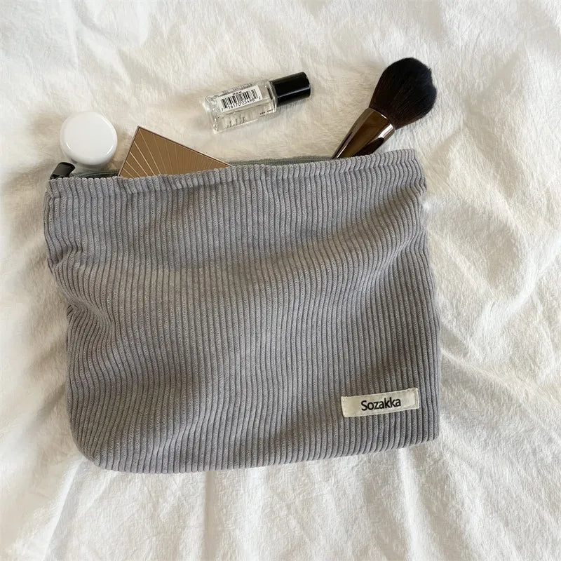 Women's Large Corduroy Makeup Bag – Zipper Travel Pouch Cosmetic Travel Bag Babs DG
