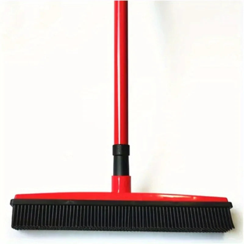 Pet Hair Rubber Broom & Squeegee – Multi-Surface Floor Brush Pet Hair Broom Babs Red
