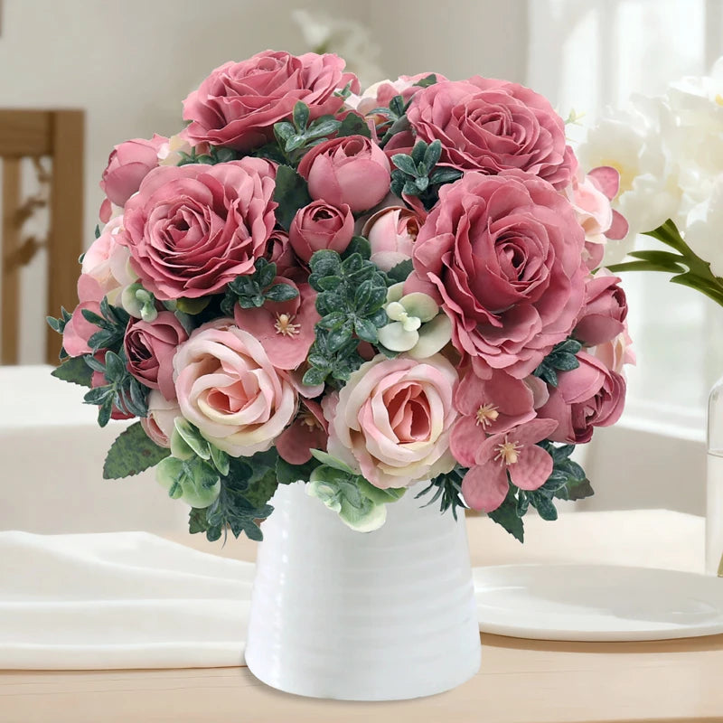 7-Head Silk Rose Peony Hydrangea Artificial Flower Bouquet Artificial Flower Bouquet Babs