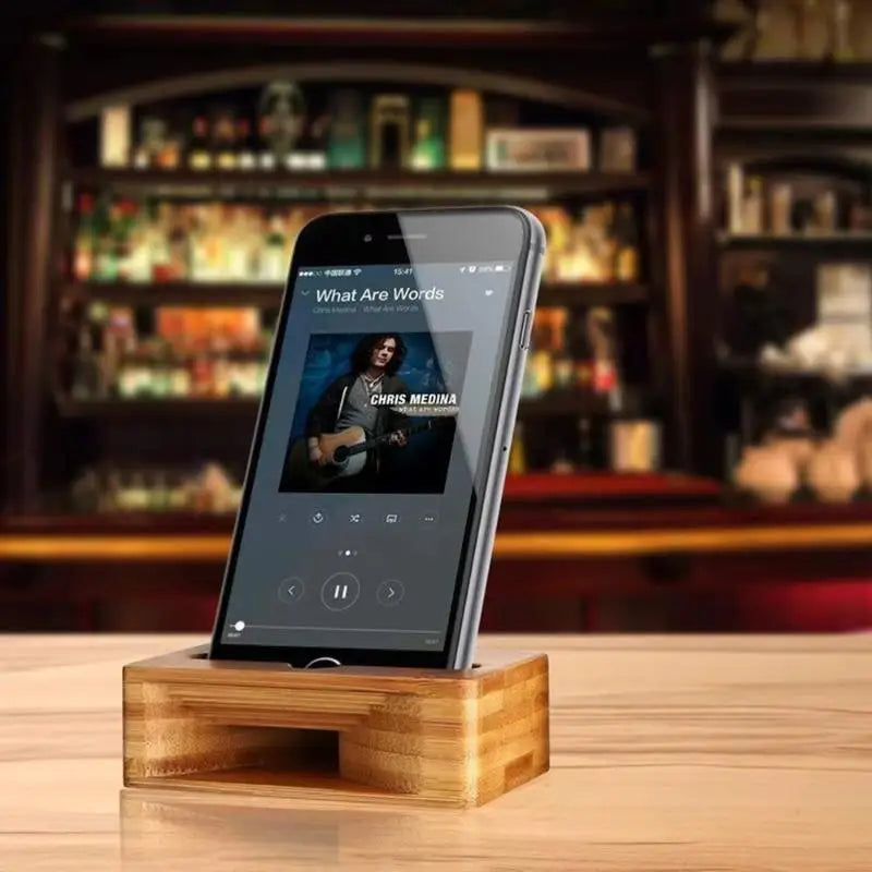 Bamboo Phone Stand with Passive Sound Amplifier | No Power Bamboo Phone Stand Babs